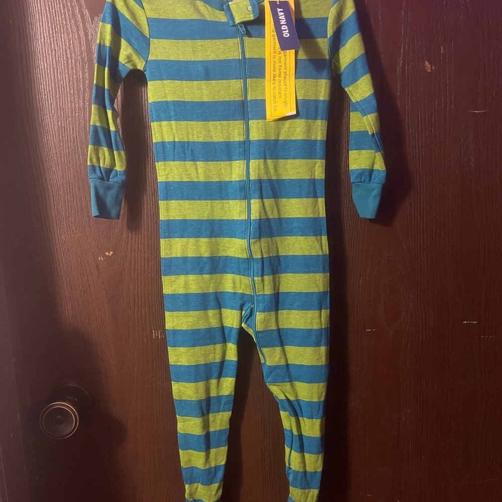 Old Navy Blue and Green Striped Kids Footie